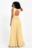 Modest Long Chiffon Bridesmaid Dress Sleeveless Pleated Ruched Formal Evening Dresses Gowns