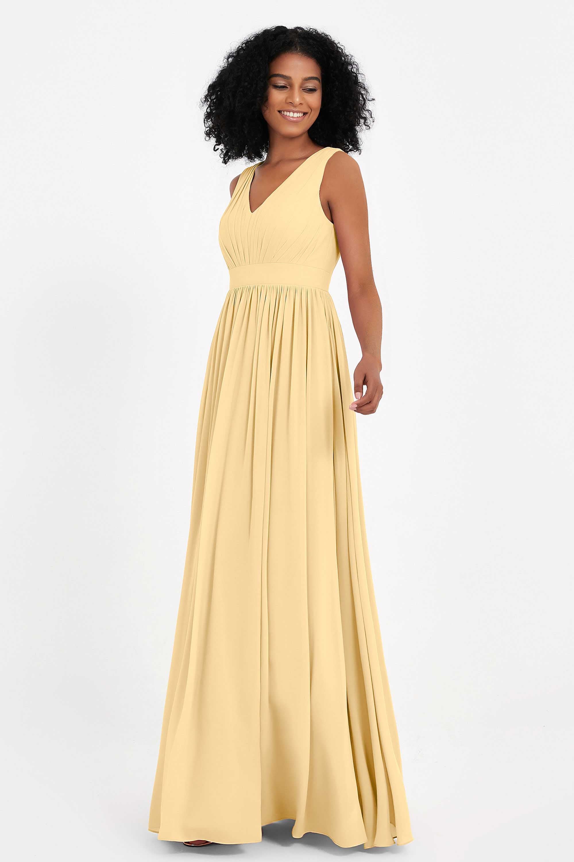 Modest Long Chiffon Bridesmaid Dress Sleeveless Pleated Ruched Formal Evening Dresses Gowns