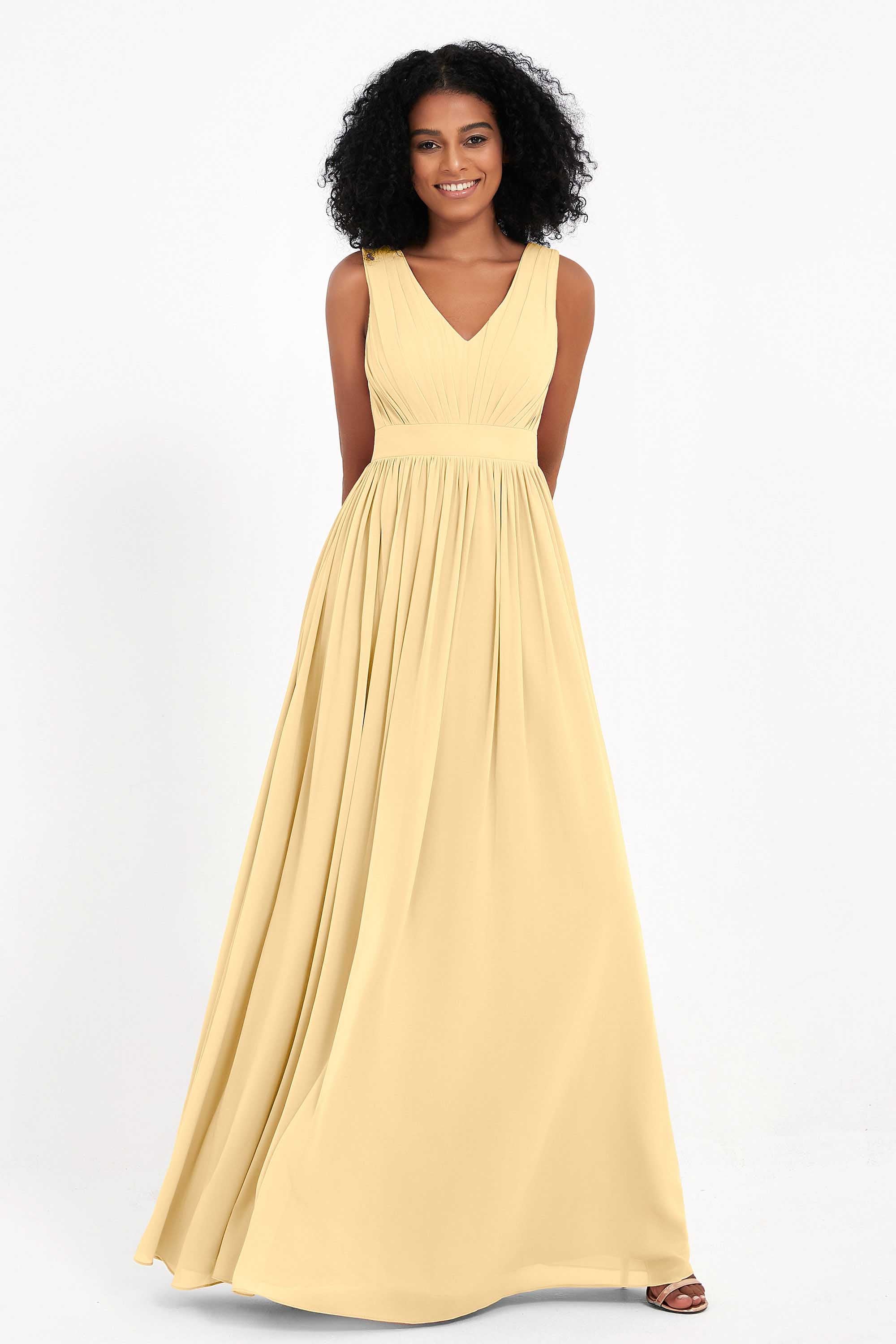 Modest Long Chiffon Bridesmaid Dress Sleeveless Pleated Ruched Formal Evening Dresses Gowns