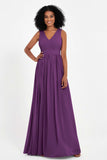 Modest Long Chiffon Bridesmaid Dress Sleeveless Pleated Ruched Formal Evening Dresses Gowns