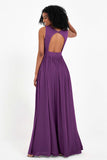 Modest Long Chiffon Bridesmaid Dress Sleeveless Pleated Ruched Formal Evening Dresses Gowns
