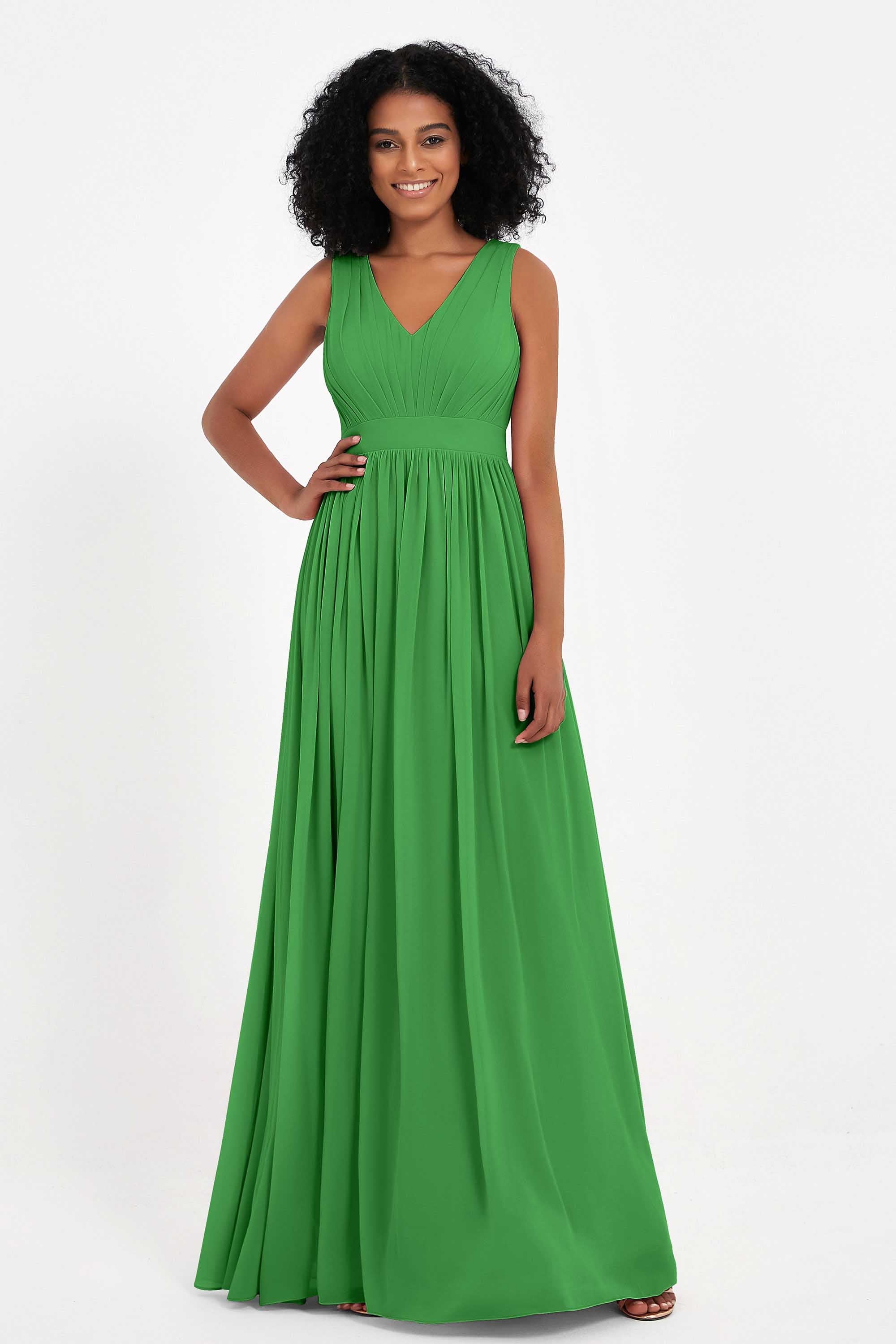Modest Long Chiffon Bridesmaid Dress Sleeveless Pleated Ruched Formal Evening Dresses Gowns