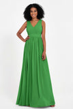 Modest Long Chiffon Bridesmaid Dress Sleeveless Pleated Ruched Formal Evening Dresses Gowns