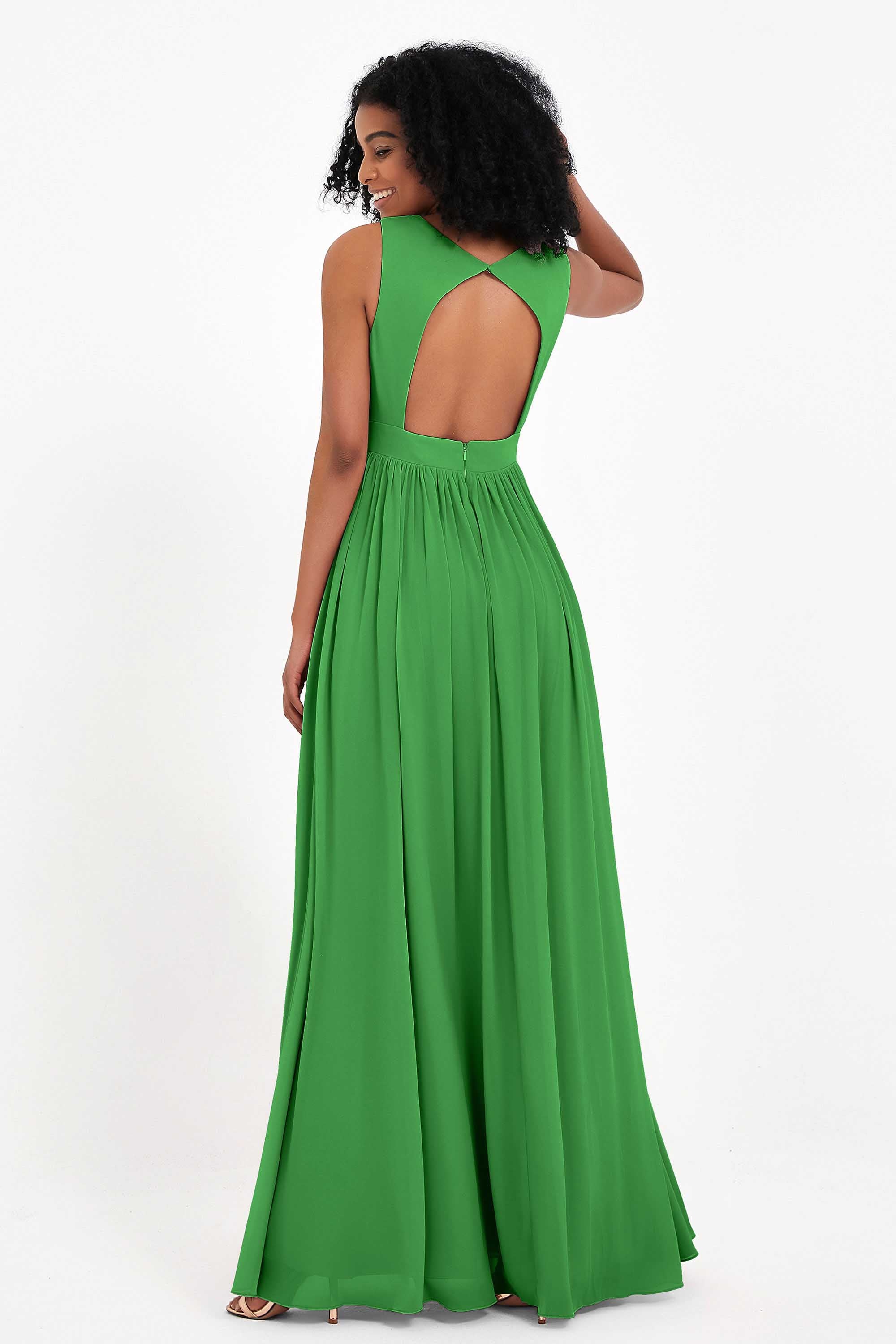 Modest Long Chiffon Bridesmaid Dress Sleeveless Pleated Ruched Formal Evening Dresses Gowns