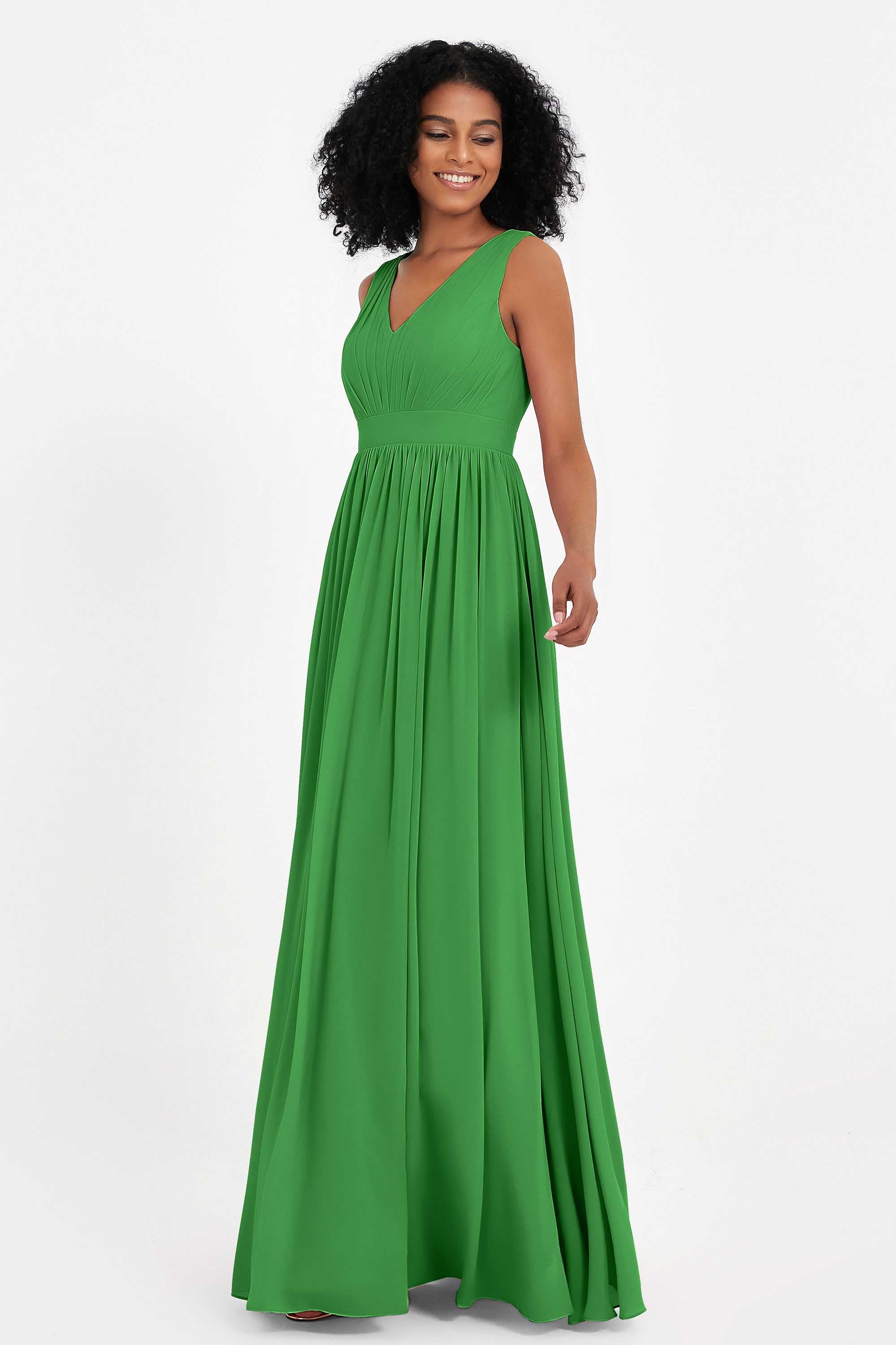Modest Long Chiffon Bridesmaid Dress Sleeveless Pleated Ruched Formal Evening Dresses Gowns