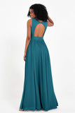 Modest Long Chiffon Bridesmaid Dress Sleeveless Pleated Ruched Formal Evening Dresses Gowns