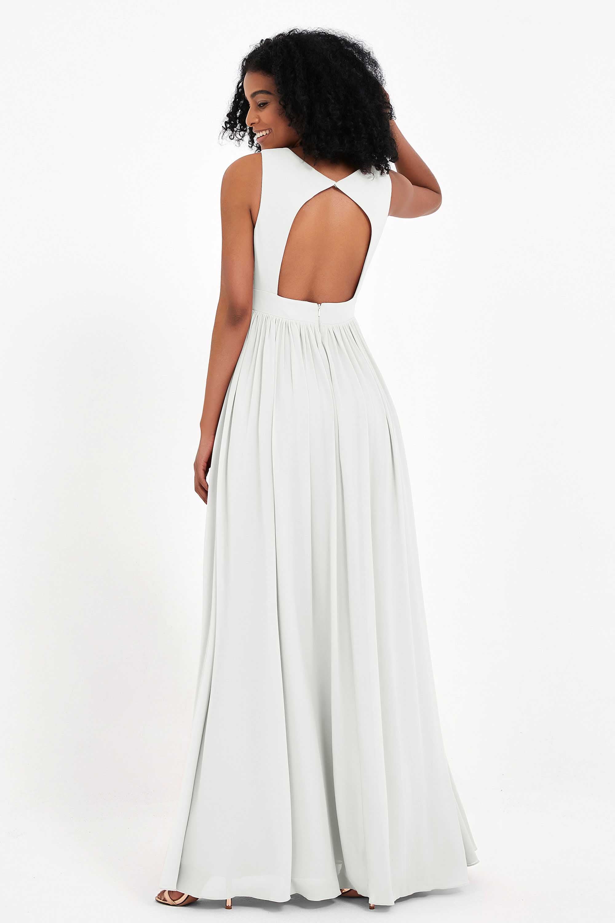 Modest Long Chiffon Bridesmaid Dress Sleeveless Pleated Ruched Formal Evening Dresses Gowns