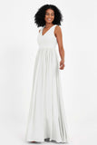 Modest Long Chiffon Bridesmaid Dress Sleeveless Pleated Ruched Formal Evening Dresses Gowns