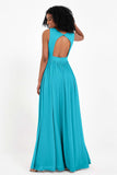 Modest Long Chiffon Bridesmaid Dress Sleeveless Pleated Ruched Formal Evening Dresses Gowns