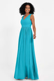 Modest Long Chiffon Bridesmaid Dress Sleeveless Pleated Ruched Formal Evening Dresses Gowns
