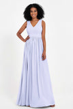 Modest Long Chiffon Bridesmaid Dress Sleeveless Pleated Ruched Formal Evening Dresses Gowns