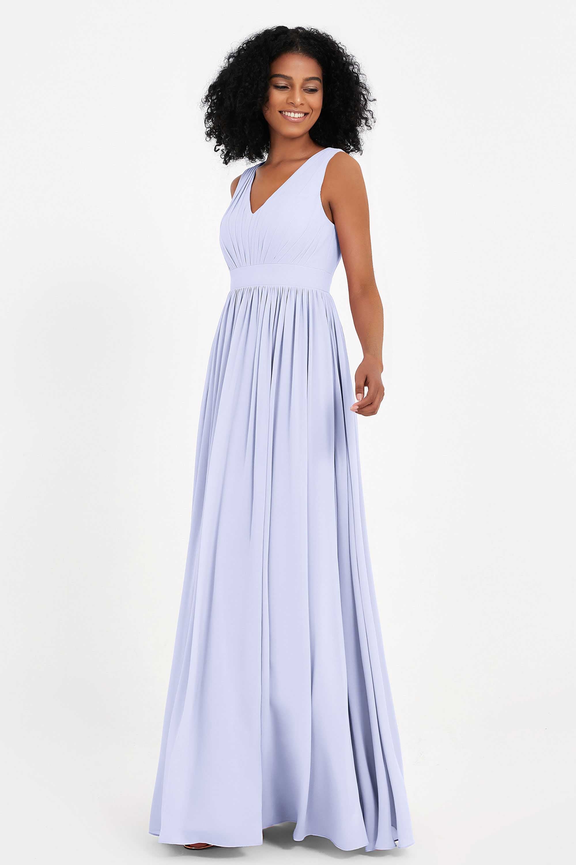 Modest Long Chiffon Bridesmaid Dress Sleeveless Pleated Ruched Formal Evening Dresses Gowns