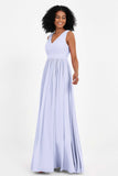 Modest Long Chiffon Bridesmaid Dress Sleeveless Pleated Ruched Formal Evening Dresses Gowns