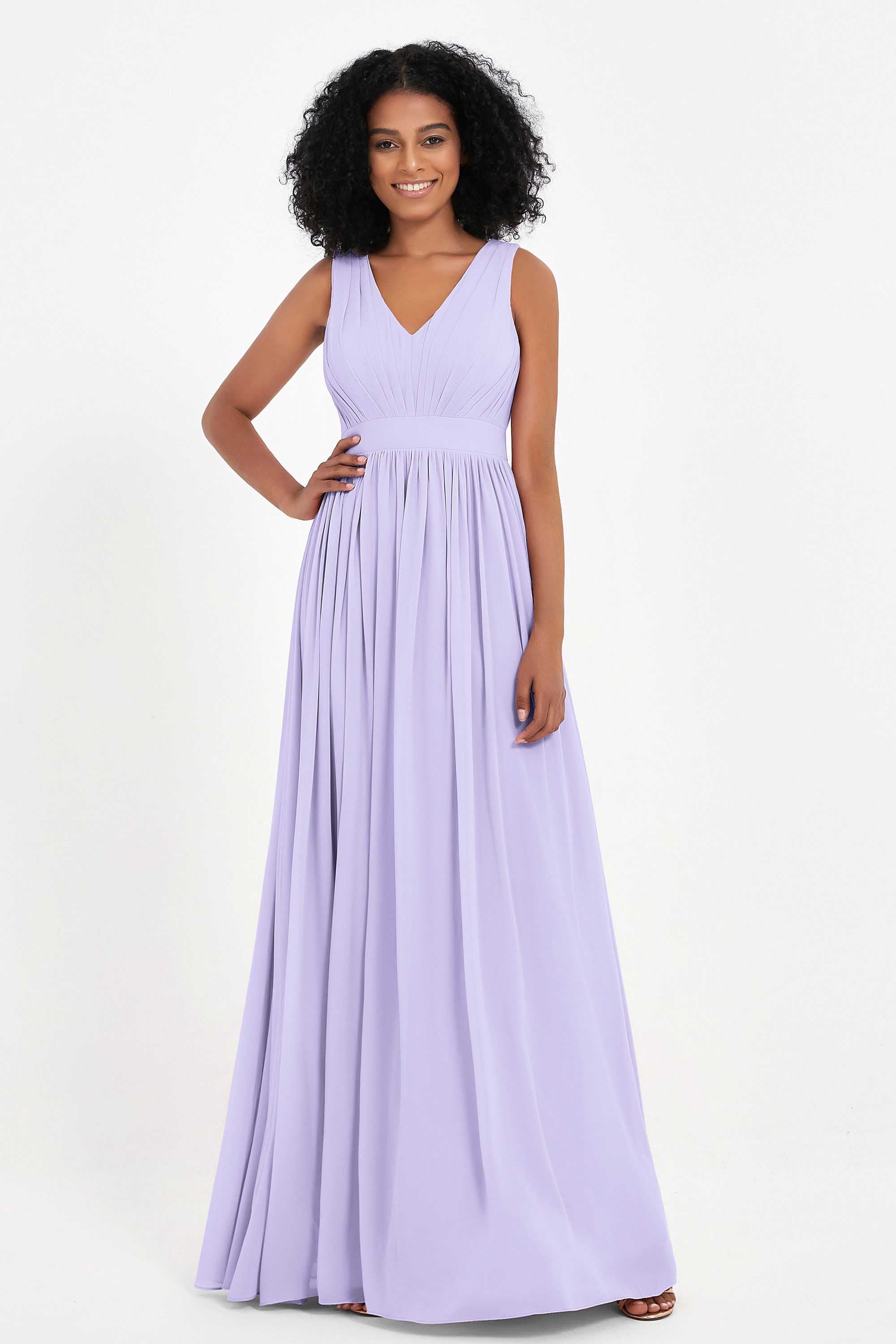 Modest Long Chiffon Bridesmaid Dress Sleeveless Pleated Ruched Formal Evening Dresses Gowns