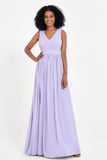 Modest Long Chiffon Bridesmaid Dress Sleeveless Pleated Ruched Formal Evening Dresses Gowns