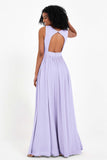 Modest Long Chiffon Bridesmaid Dress Sleeveless Pleated Ruched Formal Evening Dresses Gowns