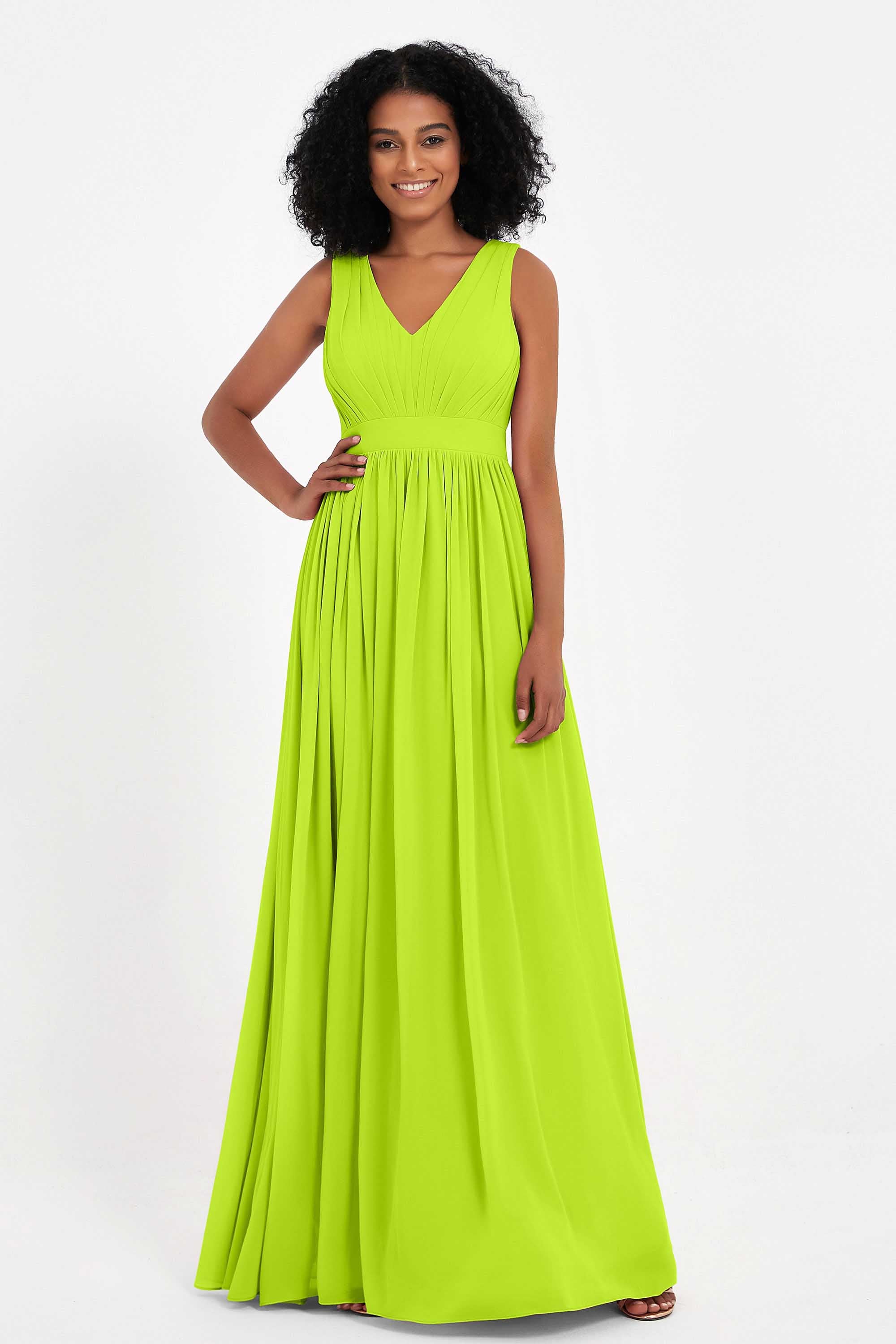 Modest Long Chiffon Bridesmaid Dress Sleeveless Pleated Ruched Formal Evening Dresses Gowns