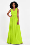 Modest Long Chiffon Bridesmaid Dress Sleeveless Pleated Ruched Formal Evening Dresses Gowns