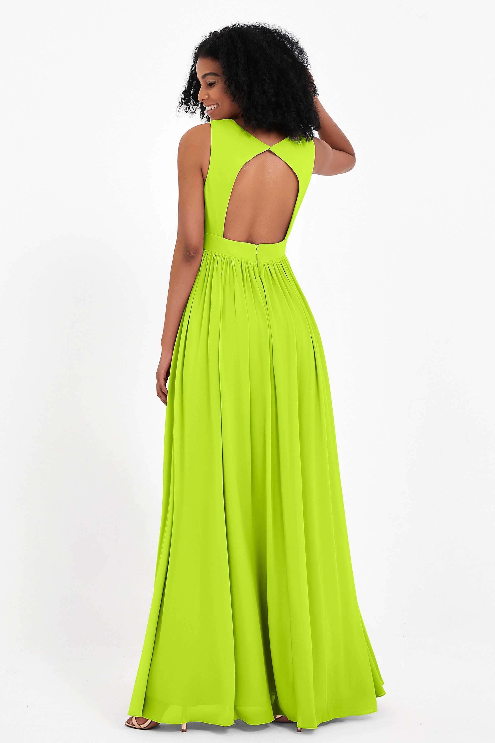 Modest Long Chiffon Bridesmaid Dress Sleeveless Pleated Ruched Formal Evening Dresses Gowns