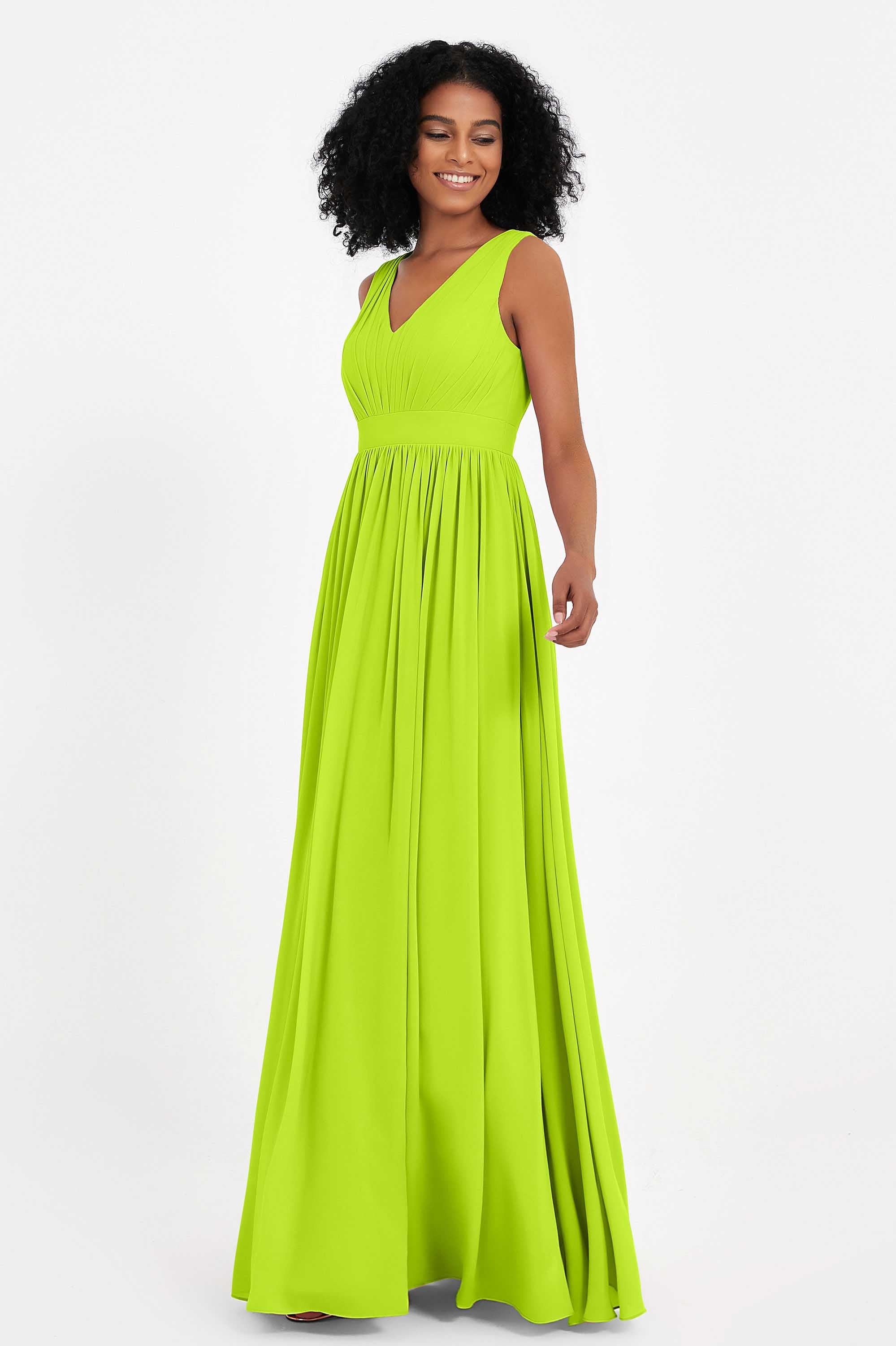 Modest Long Chiffon Bridesmaid Dress Sleeveless Pleated Ruched Formal Evening Dresses Gowns