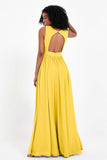 Modest Long Chiffon Bridesmaid Dress Sleeveless Pleated Ruched Formal Evening Dresses Gowns