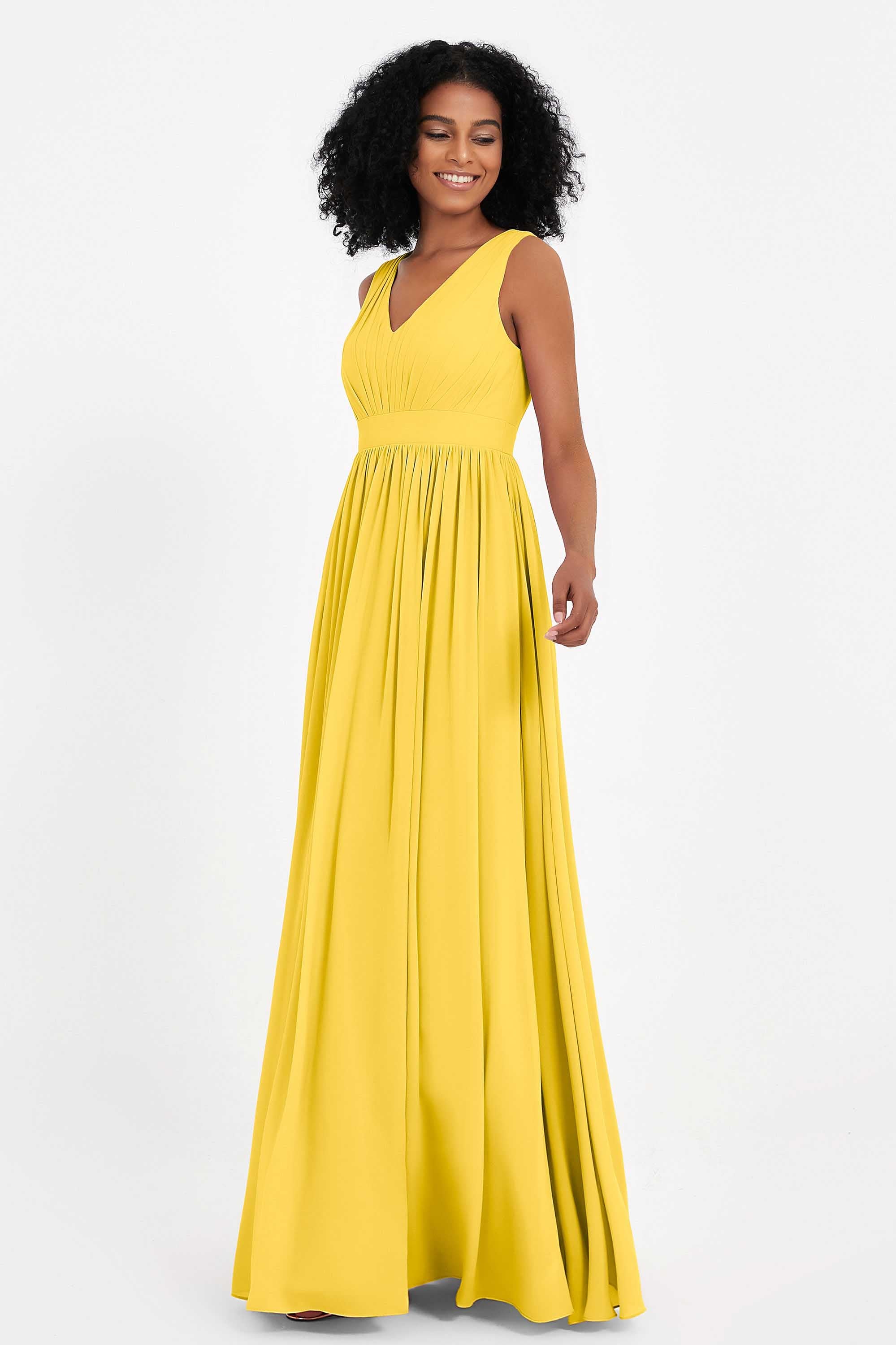 Modest Long Chiffon Bridesmaid Dress Sleeveless Pleated Ruched Formal Evening Dresses Gowns
