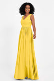Modest Long Chiffon Bridesmaid Dress Sleeveless Pleated Ruched Formal Evening Dresses Gowns