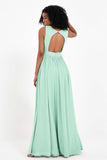 Modest Long Chiffon Bridesmaid Dress Sleeveless Pleated Ruched Formal Evening Dresses Gowns