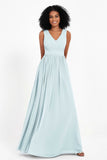 Modest Long Chiffon Bridesmaid Dress Sleeveless Pleated Ruched Formal Evening Dresses Gowns