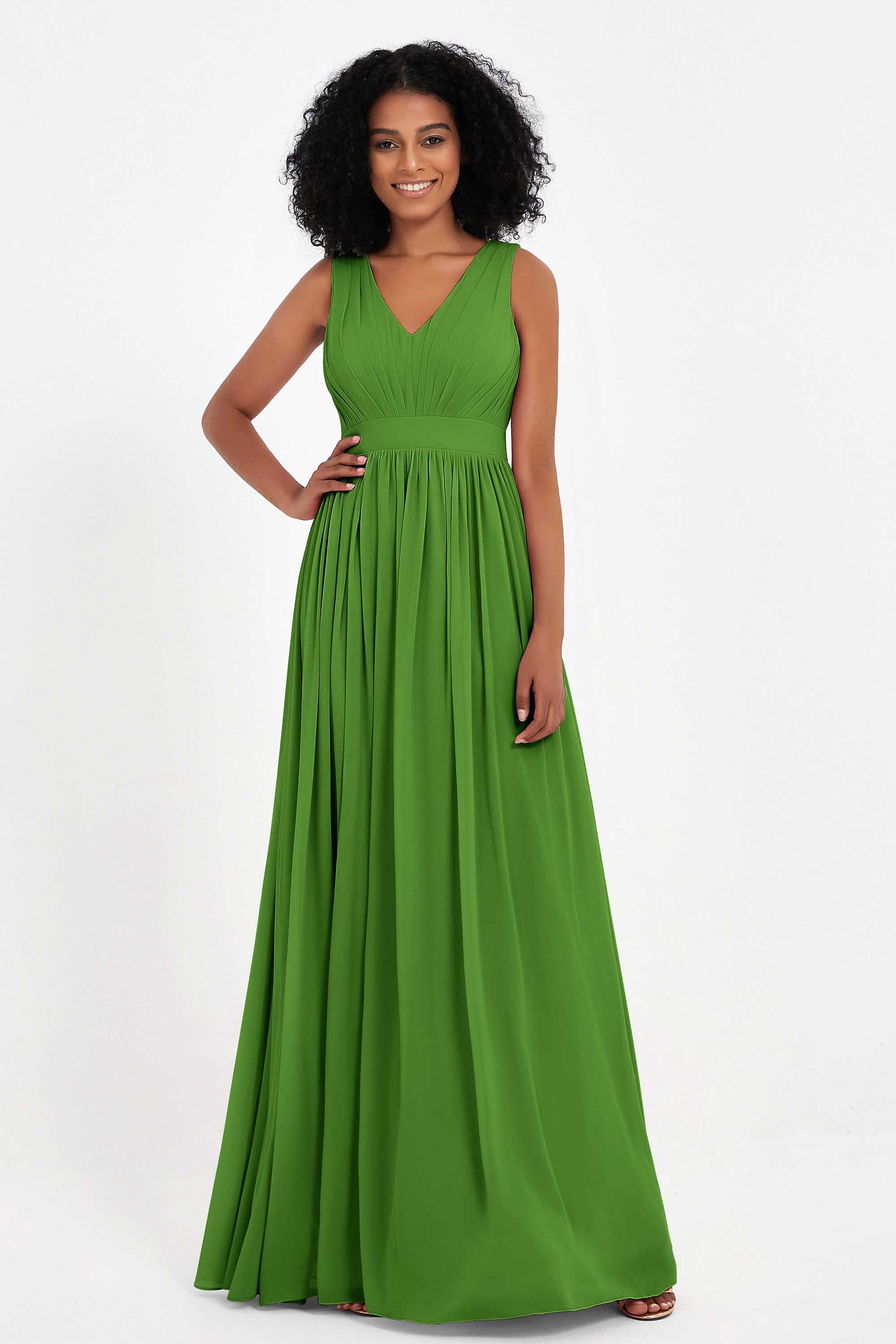 Modest Long Chiffon Bridesmaid Dress Sleeveless Pleated Ruched Formal Evening Dresses Gowns