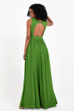 Modest Long Chiffon Bridesmaid Dress Sleeveless Pleated Ruched Formal Evening Dresses Gowns