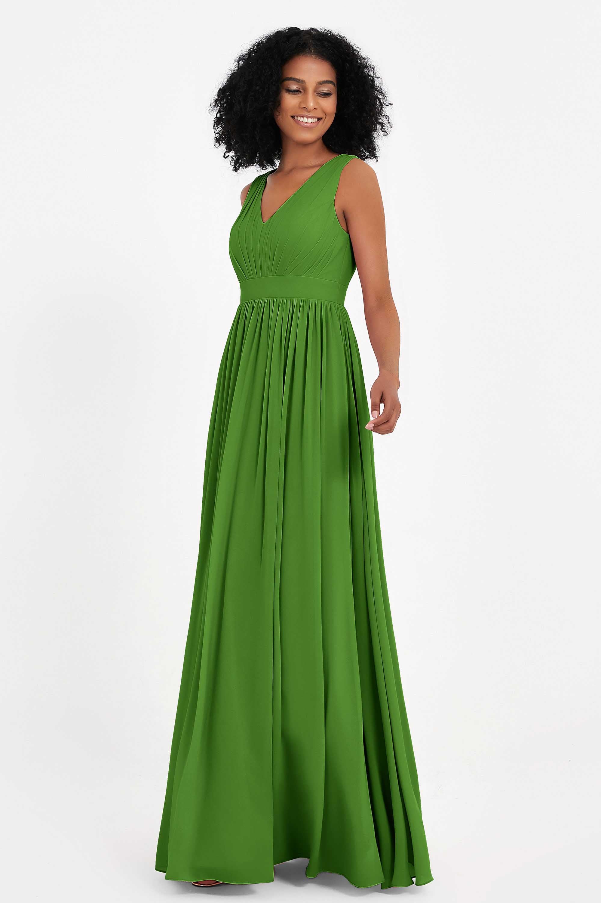 Modest Long Chiffon Bridesmaid Dress Sleeveless Pleated Ruched Formal Evening Dresses Gowns
