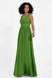 Modest Long Chiffon Bridesmaid Dress Sleeveless Pleated Ruched Formal Evening Dresses Gowns
