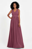 Modest Long Chiffon Bridesmaid Dress Sleeveless Pleated Ruched Formal Evening Dresses Gowns