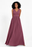 Modest Long Chiffon Bridesmaid Dress Sleeveless Pleated Ruched Formal Evening Dresses Gowns
