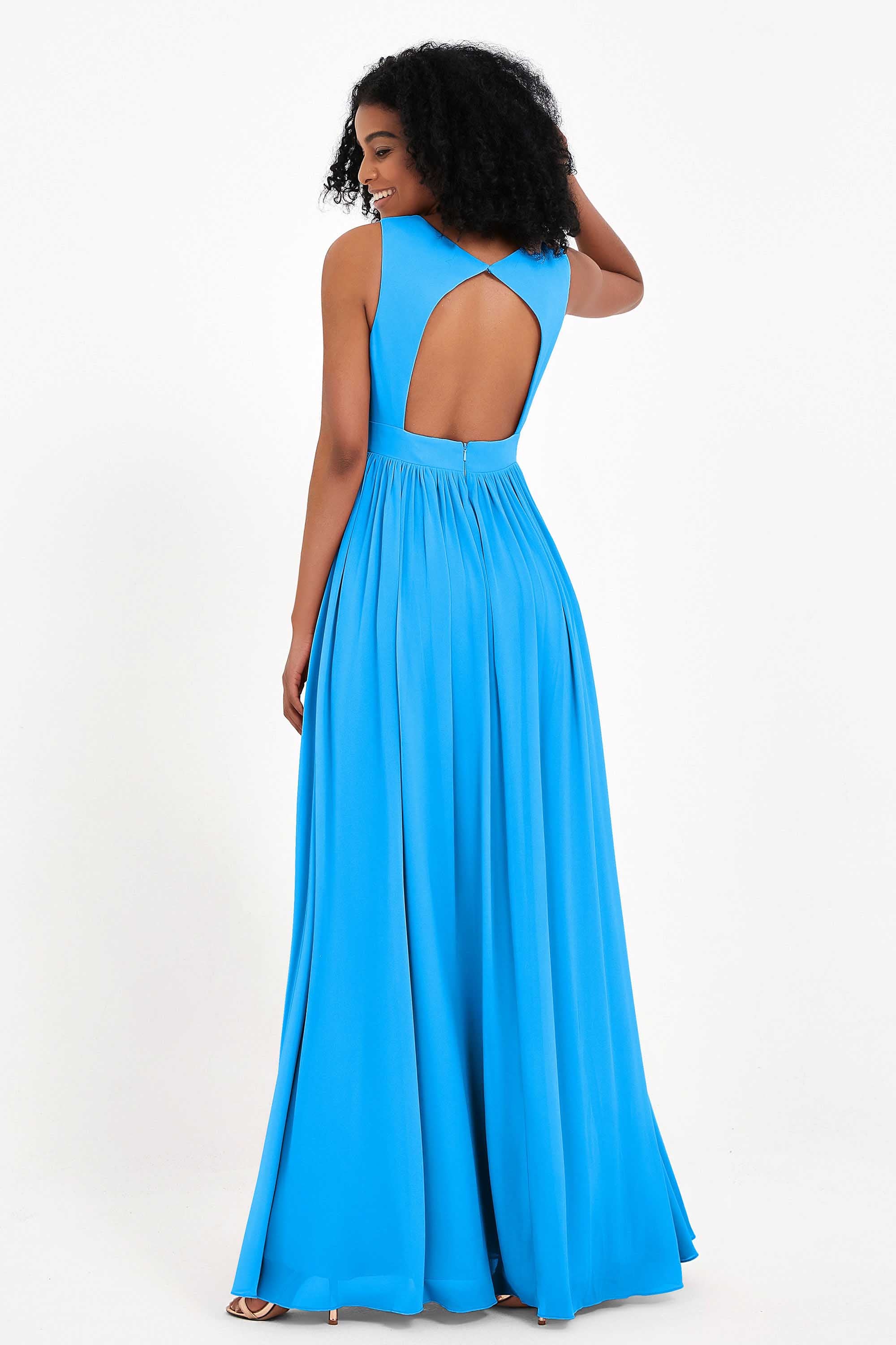 Modest Long Chiffon Bridesmaid Dress Sleeveless Pleated Ruched Formal Evening Dresses Gowns