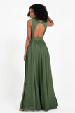 Modest Long Chiffon Bridesmaid Dress Sleeveless Pleated Ruched Formal Evening Dresses Gowns