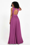 Modest Long Chiffon Bridesmaid Dress Sleeveless Pleated Ruched Formal Evening Dresses Gowns