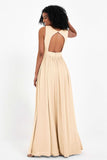Modest Long Chiffon Bridesmaid Dress Sleeveless Pleated Ruched Formal Evening Dresses Gowns