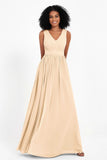 Modest Long Chiffon Bridesmaid Dress Sleeveless Pleated Ruched Formal Evening Dresses Gowns