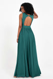 Modest Long Chiffon Bridesmaid Dress Sleeveless Pleated Ruched Formal Evening Dresses Gowns