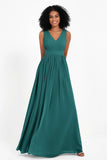 Modest Long Chiffon Bridesmaid Dress Sleeveless Pleated Ruched Formal Evening Dresses Gowns