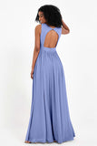 Modest Long Chiffon Bridesmaid Dress Sleeveless Pleated Ruched Formal Evening Dresses Gowns