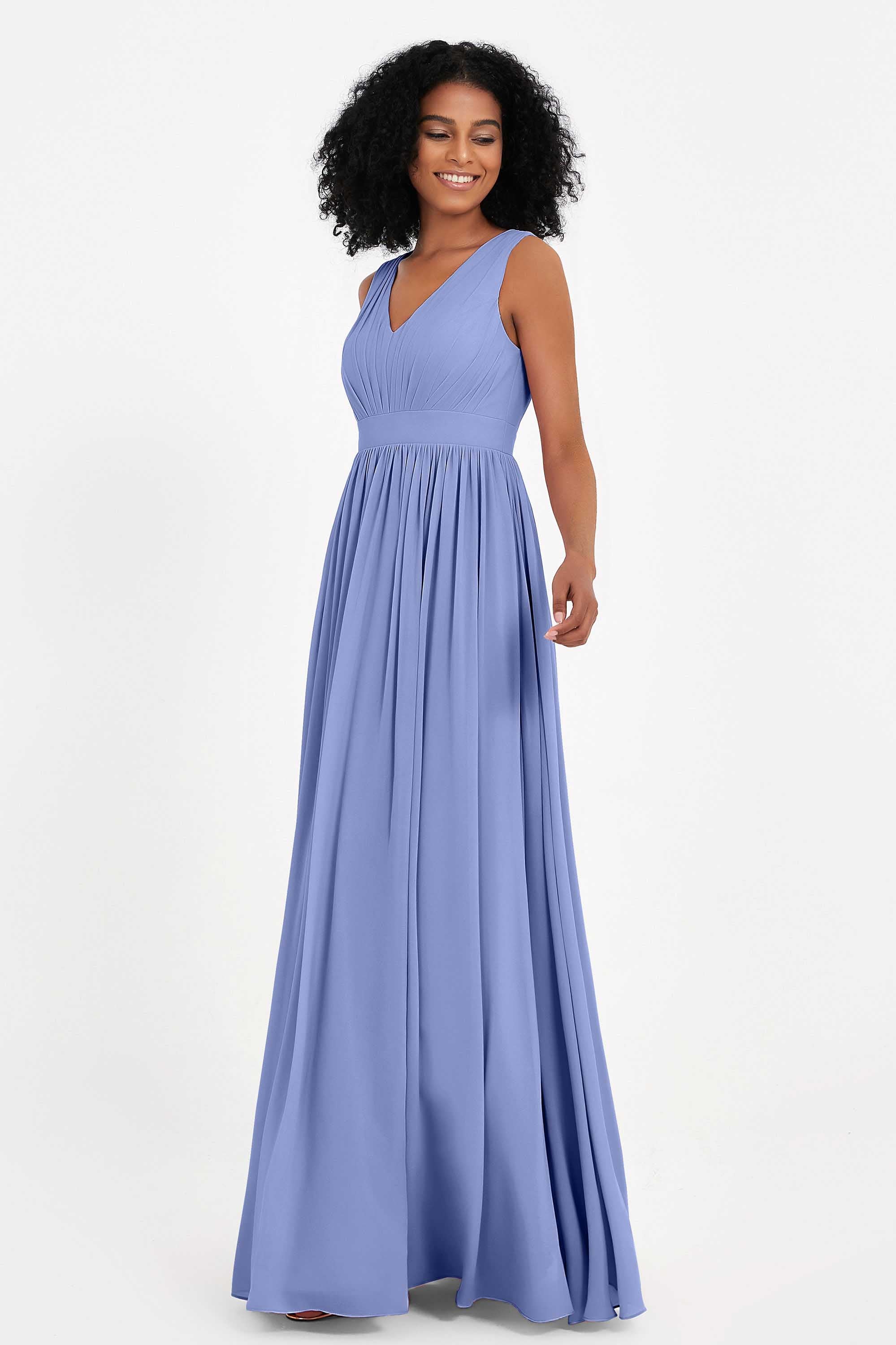 Modest Long Chiffon Bridesmaid Dress Sleeveless Pleated Ruched Formal Evening Dresses Gowns
