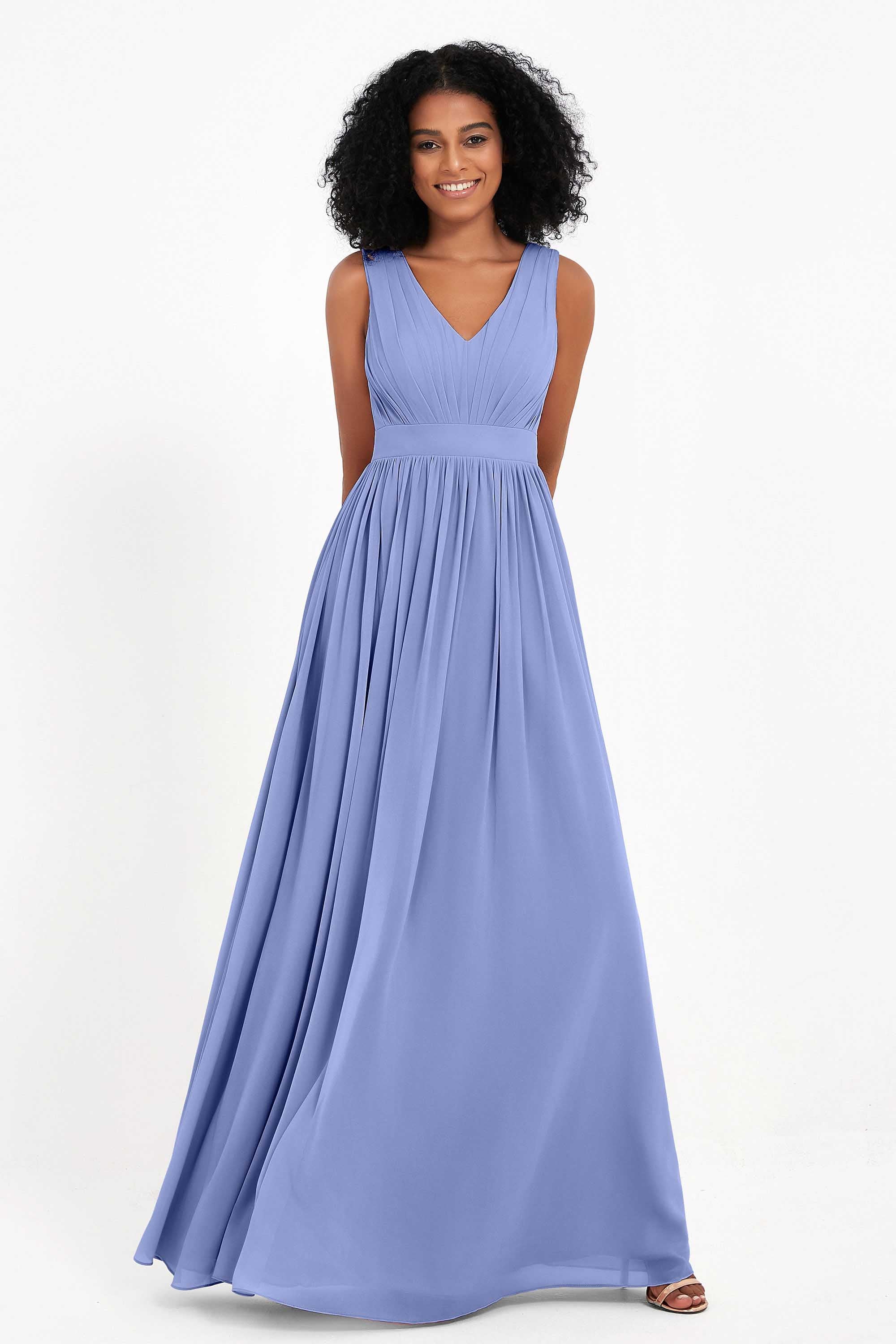Modest Long Chiffon Bridesmaid Dress Sleeveless Pleated Ruched Formal Evening Dresses Gowns