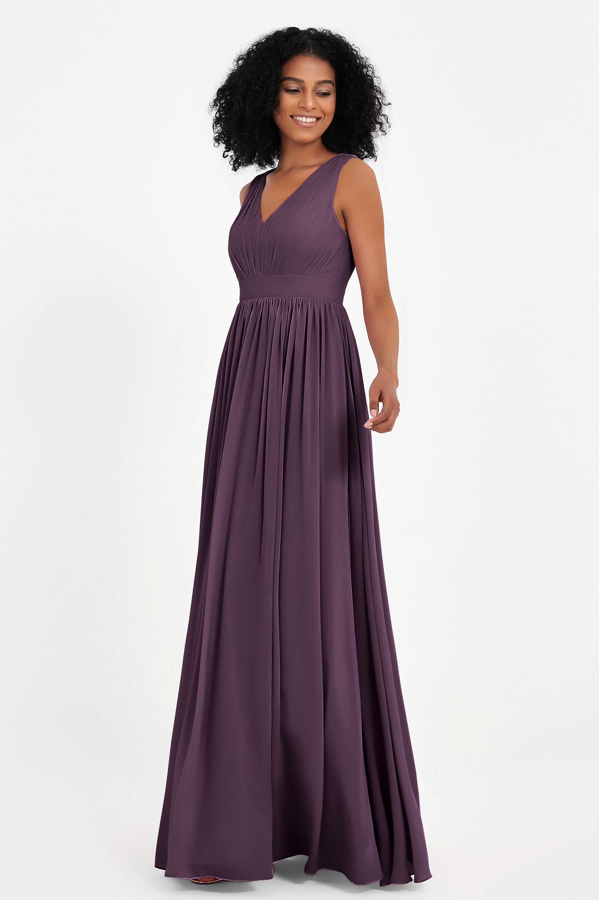 Modest Long Chiffon Bridesmaid Dress Sleeveless Pleated Ruched Formal Evening Dresses Gowns