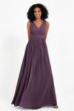 Modest Long Chiffon Bridesmaid Dress Sleeveless Pleated Ruched Formal Evening Dresses Gowns