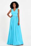 Modest Long Chiffon Bridesmaid Dress Sleeveless Pleated Ruched Formal Evening Dresses Gowns