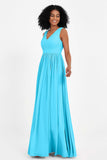 Modest Long Chiffon Bridesmaid Dress Sleeveless Pleated Ruched Formal Evening Dresses Gowns
