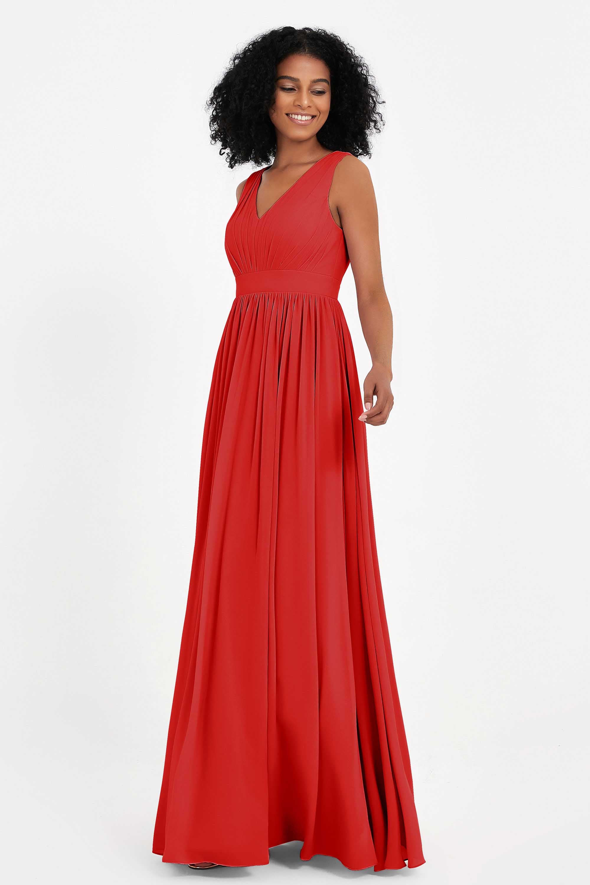Modest Long Chiffon Bridesmaid Dress Sleeveless Pleated Ruched Formal Evening Dresses Gowns